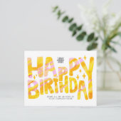 Carte Postale Logo Jaune Fun Crayon manuscrit Anniversaire (Debout devant)