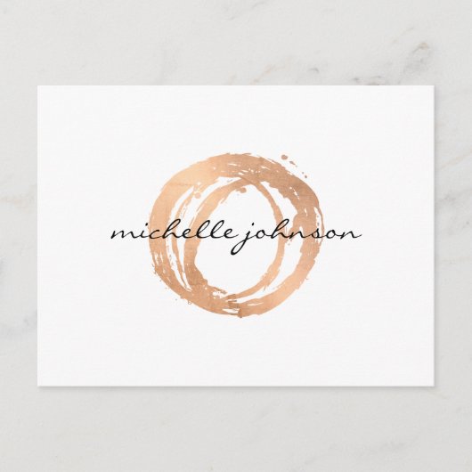 Carte Postale Logo Luxe Faux Rose Gold Peint Cercle Designer (Devant)