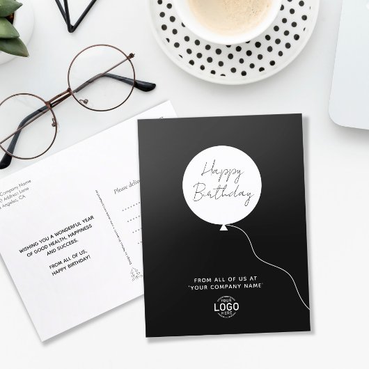 Carte Postale Logo minimaliste noir blanc affaires Anniversaire