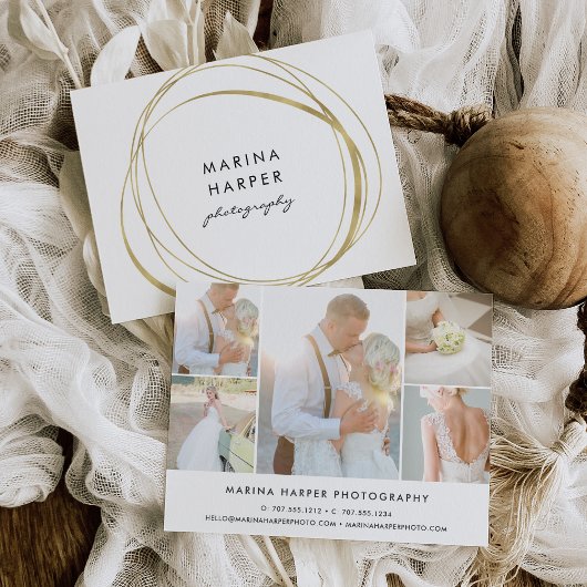 Carte Postale Logo moderne Faux Gold 5-Photo Collage