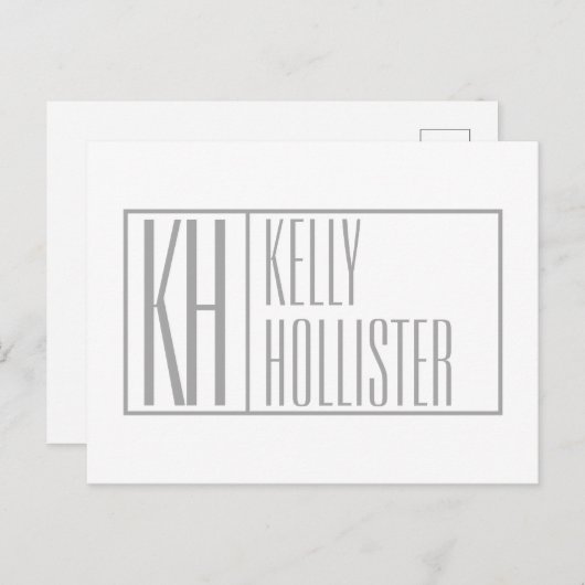 Carte Postale Logo Moderne Grey Initiales & Nom (Devant / Derrière)
