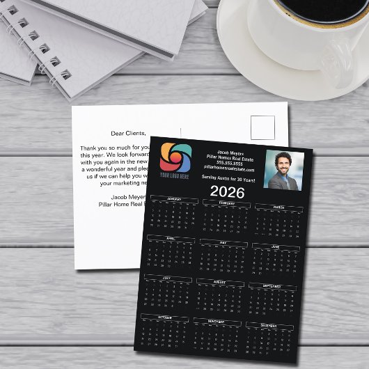 Carte Postale Logo professionnel personnalisé Black 2026 Calendr