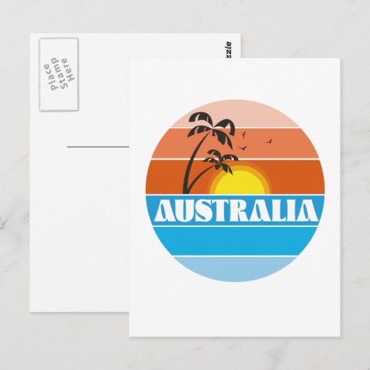 Carte Postale Logo rétro du coucher de soleil australien des ann (Devant / Derrière)