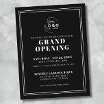 Carte Postale Logo Simple Business Grand Ouverture<br><div class="desc">Une invitation épurée et minimaliste en noir et blanc conçue pour une grande ouverture d'entreprise, le lancement de produits ou un événement de marque. L'agencement est composé d'un arrière - plan noir avec typographie serif classique blanche, alliant des styles de police simples et décalés pour un look professionnel et épuré....</div>