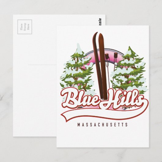 Carte Postale logo ski Blue Hills Massachusetts (Devant / Derrière)