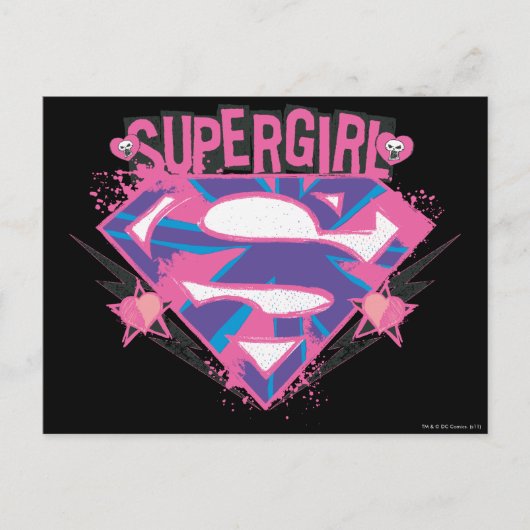 Carte Postale Logo Supergirl rose et violet Grunge (Devant)