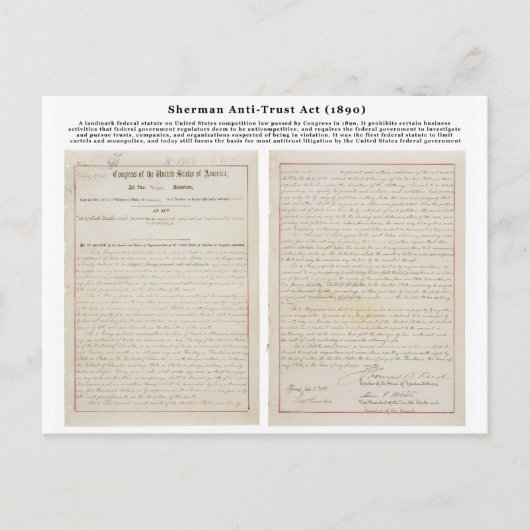 Carte Postale Loi Sherman antitrust 2 juillet 1890 (Devant)