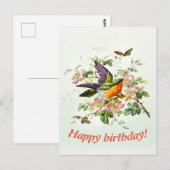 Carte Postale L'oiseau et le papillon, Anniversaire (Devant / Derrière)