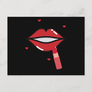 Carte Postale Lollipop rouge lèvres. Bonbons de maquillage rouge