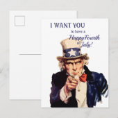 Carte Postale L'oncle américain Sam Happy, le 4 juillet (Devant / Derrière)