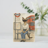 Carte Postale London Cat attend le Double Decker Bus à Londres (Debout devant)