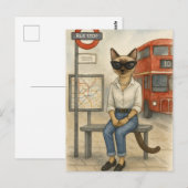 Carte Postale London Cat attend le Double Decker Bus à Londres (Devant / Derrière)