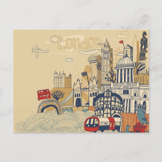 Carte Postale London Doodle Scene (Devant)