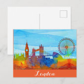 Carte Postale London England City Skyline Watercolor (Devant / Derrière)