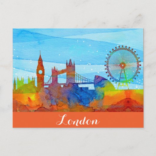 Carte Postale London England City Skyline Watercolor (Devant)