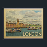 Carte Postale London Postcard England Vintage voyage<br><div class="desc">Design londonien dans le style Vintage voyage avec l'abbaye de Westminster sur la Tamise pour cette scène amusante Angleterre Royaume-Uni.</div>