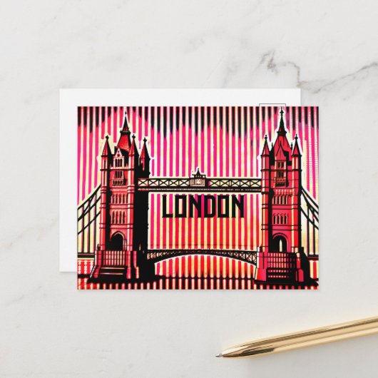 Carte Postale London SKyline dans le style d'illusion optique BA (Devant/Arrière en situation)