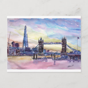 Carte Postale London Tower Bridge avec The Shard au crépuscule