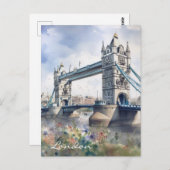 Carte Postale London Tower Bridge Travel Watercolor (Devant / Derrière)