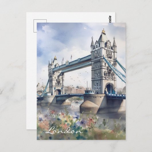 Carte Postale London Tower Bridge Travel Watercolor (Devant / Derrière)