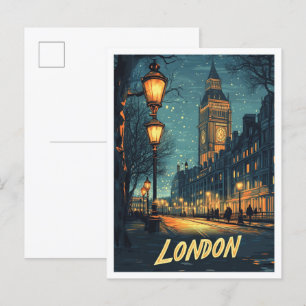 Carte Postale Londres Angleterre Art Vintage Illustration Voyage