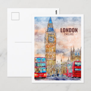 Carte Postale Londres Angleterre célèbre Voyage aquarelle croqui