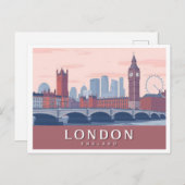 Carte Postale Londres Angleterre Pastel Travel Design (Devant / Derrière)