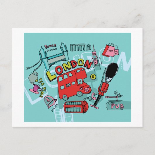 Carte Postale Londres ~ Angleterre Royaume-Uni Travel Art (Devant)