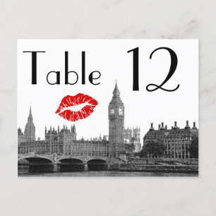 Carte Postale Londres Angleterre Skyline Kiss BW Table Numéro de