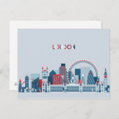Carte Postale Londres, Angleterre | Skyline rouge, blanc et bleu (Devant / Derrière)