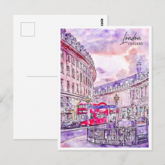 Carte Postale Londres Angleterre Travel Place Watercolor (Devant / Derrière)