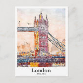 Carte Postale Londres Angleterre Voyage Aquarelle Dessinée à la (Devant)