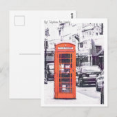 Carte Postale Londres, Red Telephone Box Watercolor (Devant / Derrière)