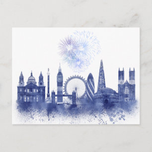Carte Postale Londres Skyline - Aquarelle bleue