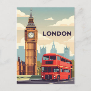 Carte Postale Londres vintage avec Big Ben et bus rouge