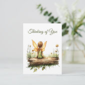 Carte Postale Lonely Fairy assis sur un journal (Debout devant)