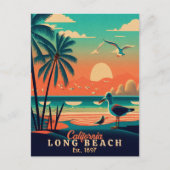 Carte Postale Long Beach California Sunset Souvenirs 1950 (Devant)
