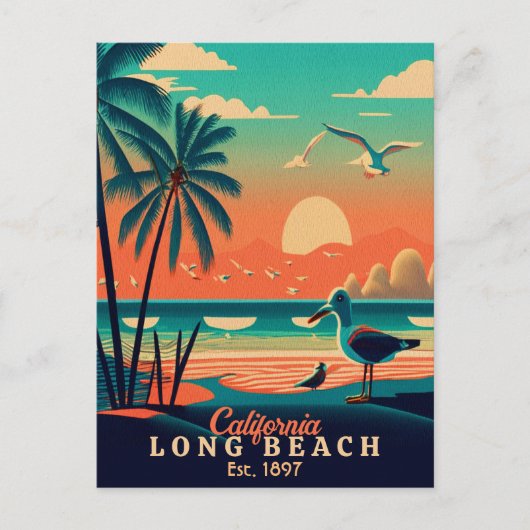 Carte Postale Long Beach California Sunset Souvenirs 1950 (Devant)