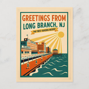 Carte Postale Long Branch NJ Art Rétro Fantaisiste