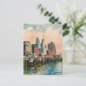 Carte Postale Long Wharf Boston Vintage aquarelle peinture (Debout devant)