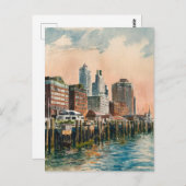 Carte Postale Long Wharf Boston Vintage aquarelle peinture (Devant / Derrière)