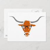 Carte Postale Longhorn avec lunettes Hipster (Devant / Derrière)