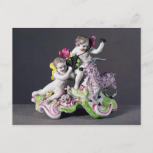 Carte Postale Longton Hall group, deux putti avec chèvre, vers 1