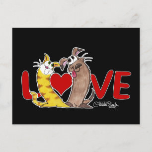 Carte Postale Longue sur Love-Cat et Chien