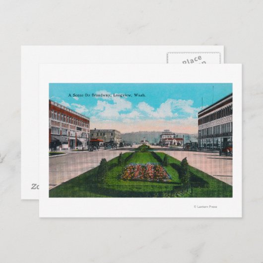 Carte Postale Longview de la scène de Broadway, WA (Devant / Derrière)