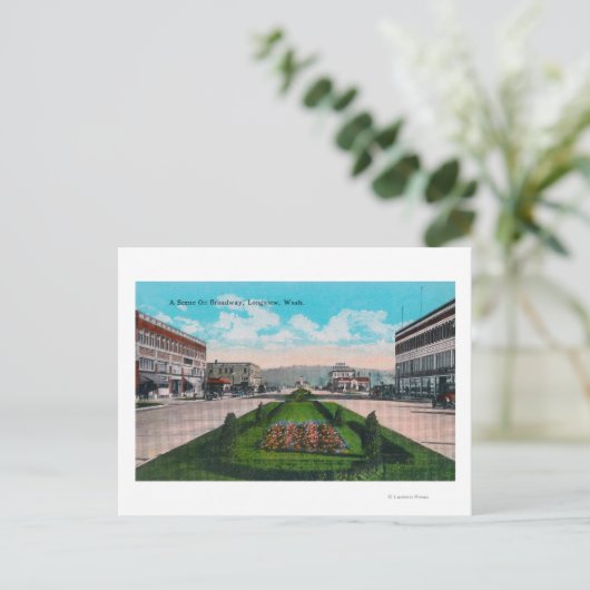 Carte Postale Longview de la scène de Broadway, WA (Debout devant)