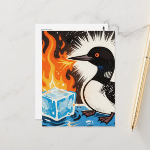 Carte Postale Loon en colère respirant le feu faisant fondre un