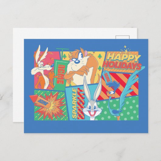 Carte Postale LOONEY TUNES™ | Motif Joyeuses Fêtes (Devant / Derrière)