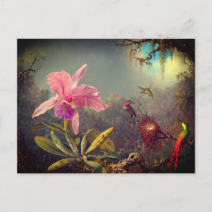 Carte Postale L'orchidée de Cattleya et trois colibris Heade