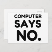 CARTE POSTALE L'ORDINATEUR DIT NON (Devant / Derrière)